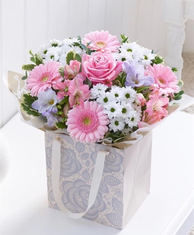 Mothers day Hand tied bouquet in a gift bag